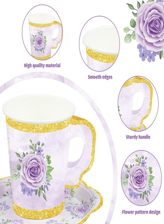 Fairooth 24 Sets Floral Paper Tea Cups and Saucers Disposable Tea Party Supplies Colorful Flower Teacups with Handle and Plates for Hot Cold Drink Wedding Birthday Party Baby Shower - Image 3